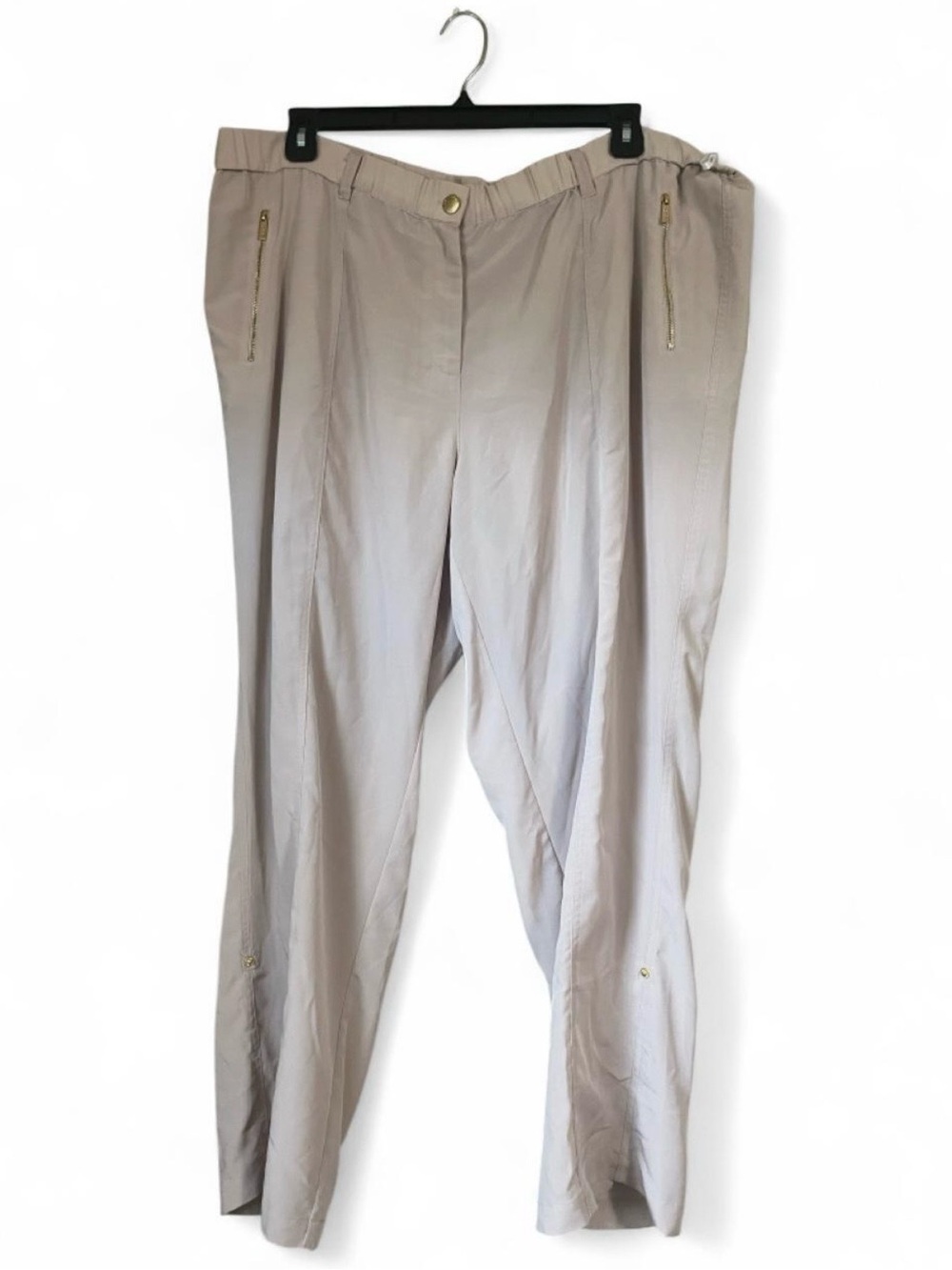 Calvin Klein Pants Sz 1XL Tan Gold Zipper Detail Adjustable Length Trousers